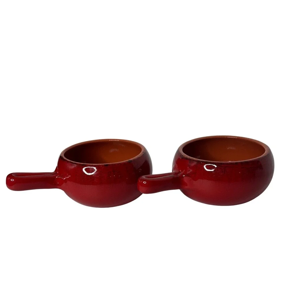 De Silva Ceramic Ramekin Set 2 Italy Red Terracotta Small Cocotte Handle